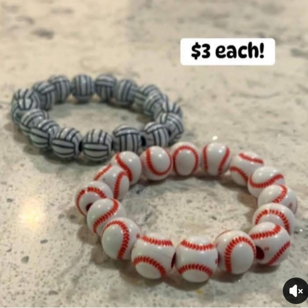 Baseball Themed Kids Bracelets - Red and Blue